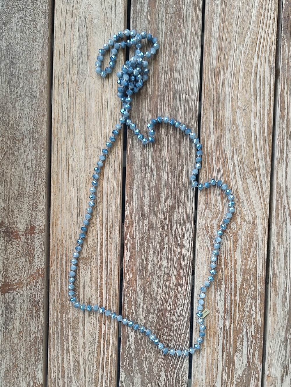 Faceted Beaded Necklace in Shimmery Light Blue Glass Beads